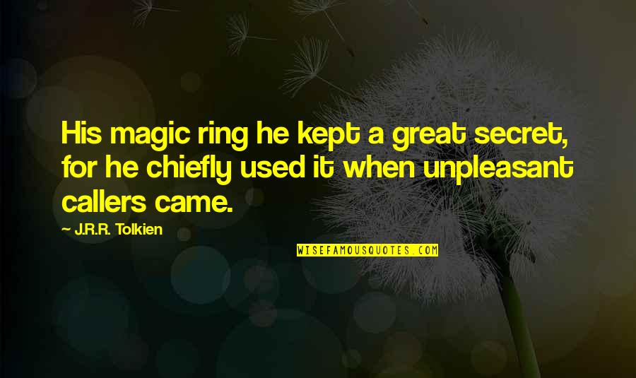 Cop Callers Quotes By J.R.R. Tolkien: His magic ring he kept a great secret,