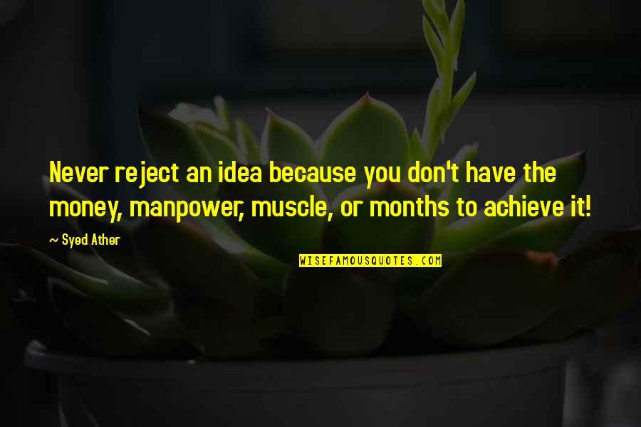 Coquis In Hawaii Quotes By Syed Ather: Never reject an idea because you don't have Coquis In Hawaii Quotes By Syed Ather: Never reject an idea because you don't have