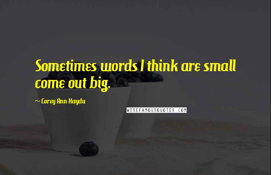 Corey Ann Haydu quotes: Sometimes words I think are small come out big.