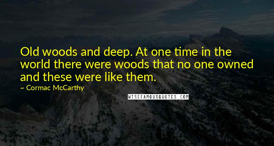 Cormac McCarthy quotes: Old woods and deep. At one time in the world there were woods that no one owned and these were like them.