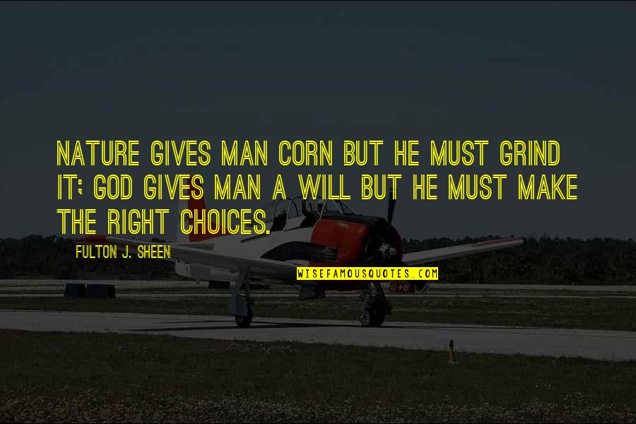 Corn Quotes By Fulton J. Sheen: Nature gives man corn but he must grind