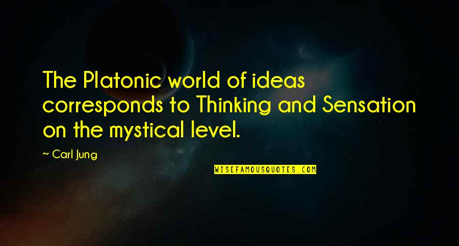 Corresponds Quotes By Carl Jung: The Platonic world of ideas corresponds to Thinking Corresponds Quotes By Carl Jung: The Platonic world of ideas corresponds to Thinking