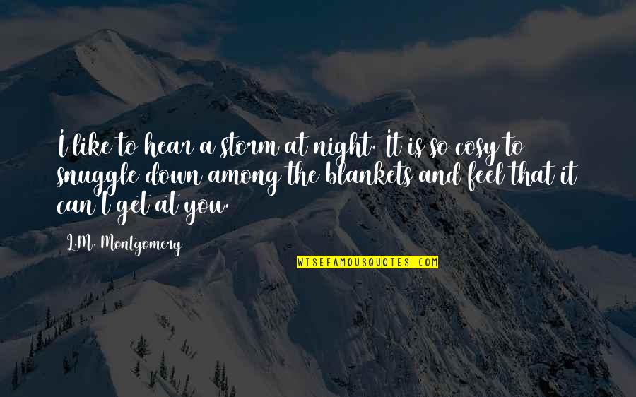 Cosy Night In Quotes By L.M. Montgomery: I like to hear a storm at night.