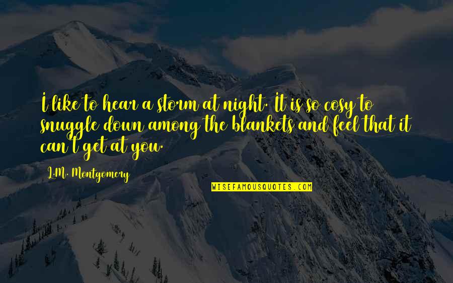 Cosy Quotes By L.M. Montgomery: I like to hear a storm at night.