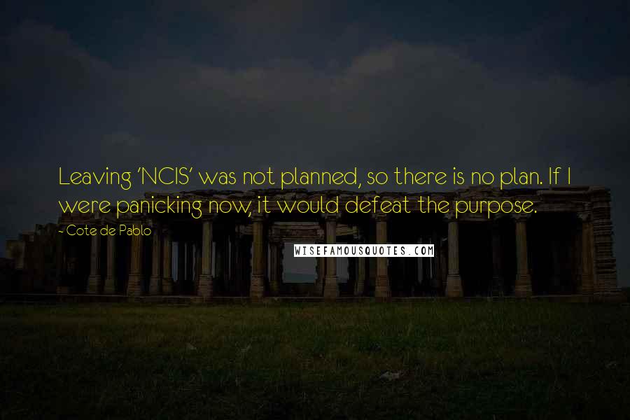 Cote De Pablo quotes: Leaving 'NCIS' was not planned, so there is no plan. If I were panicking now, it would defeat the purpose.