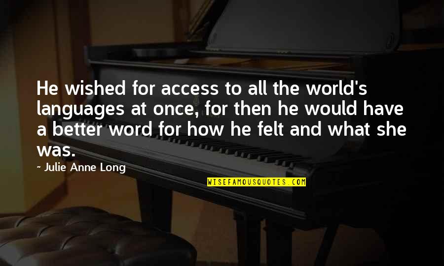 Cotterman Rolling Quotes By Julie Anne Long: He wished for access to all the world's