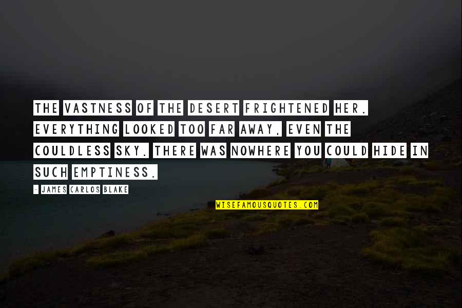 Couldless Quotes By James Carlos Blake: The vastness of the desert frightened her. Everything