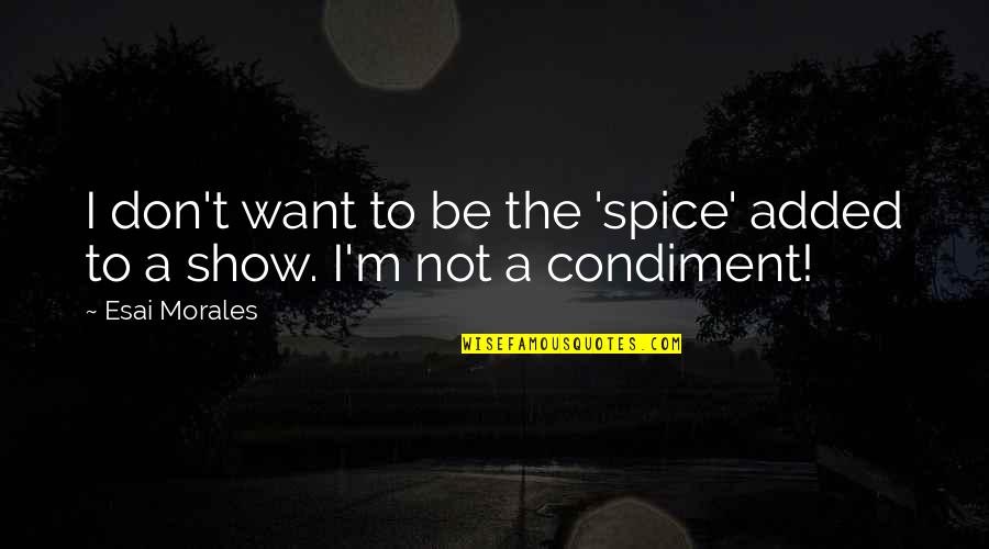 Couldn't Have Said It Better Quotes By Esai Morales: I don't want to be the 'spice' added