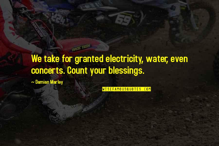 Count Your Blessings Quotes By Damian Marley: We take for granted electricity, water, even concerts.