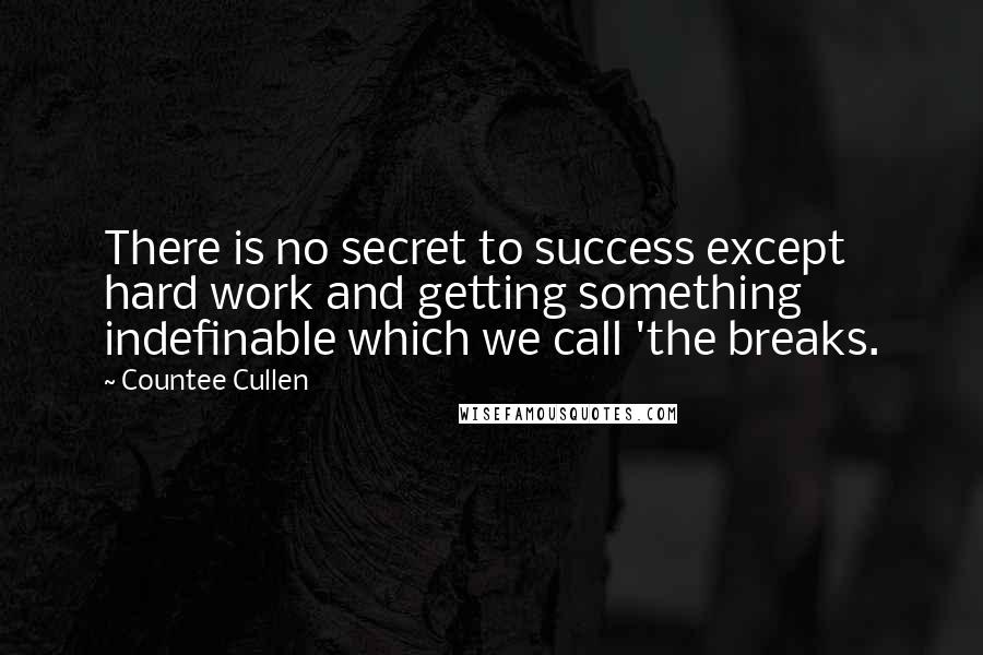 Countee Cullen quotes: There is no secret to success except hard work and getting something indefinable which we call 'the breaks.