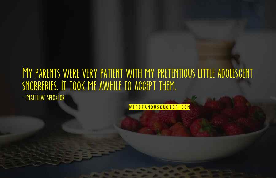 Country Sayings And Quotes By Matthew Specktor: My parents were very patient with my pretentious