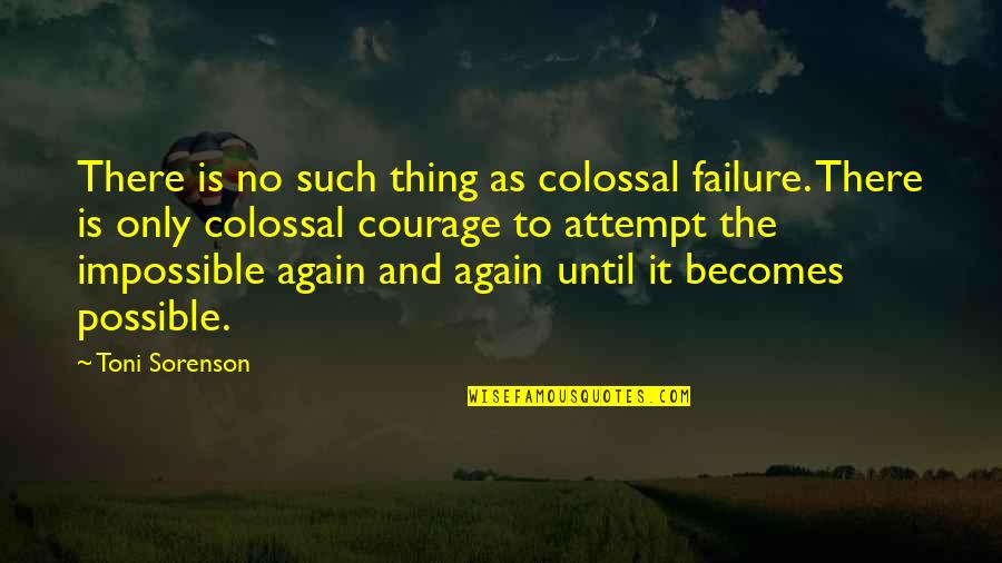 Courage And Fortitude Quotes By Toni Sorenson: There is no such thing as colossal failure.