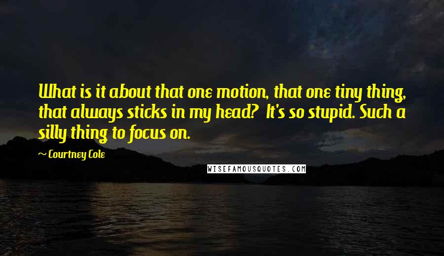 Courtney Cole quotes: What is it about that one motion, that one tiny thing, that always sticks in my head? It's so stupid. Such a silly thing to focus on.