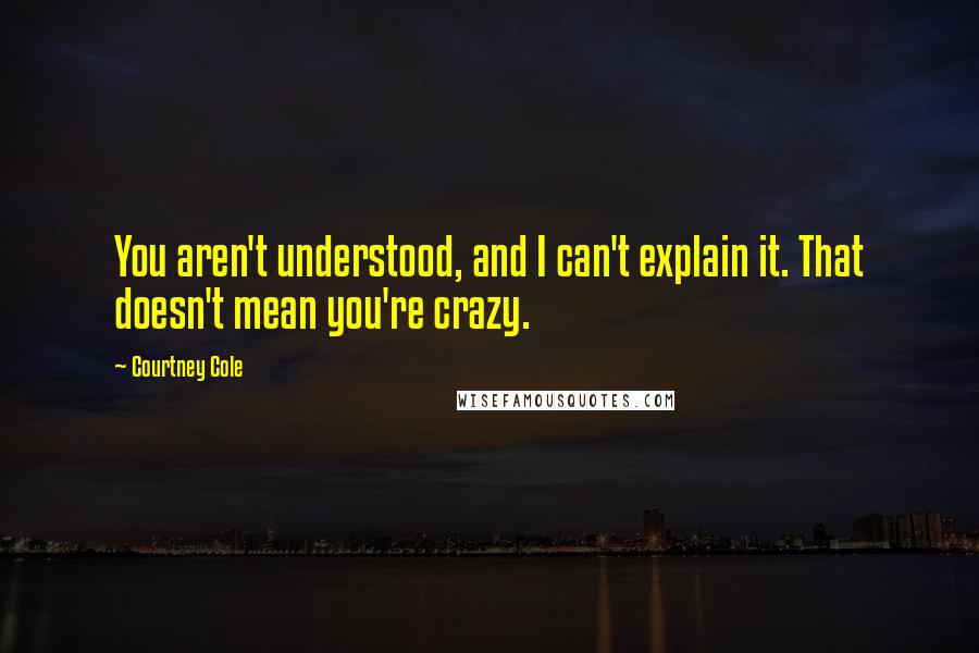 Courtney Cole quotes: You aren't understood, and I can't explain it. That doesn't mean you're crazy.