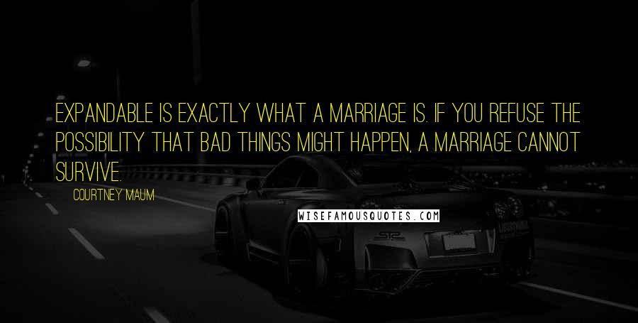 Courtney Maum quotes: Expandable is exactly what a marriage is. If you refuse the possibility that bad things might happen, a marriage cannot survive.