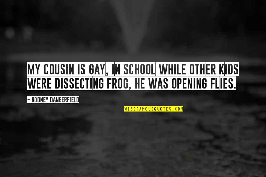 Cousin Funny Quotes By Rodney Dangerfield: My cousin is gay, in school while other