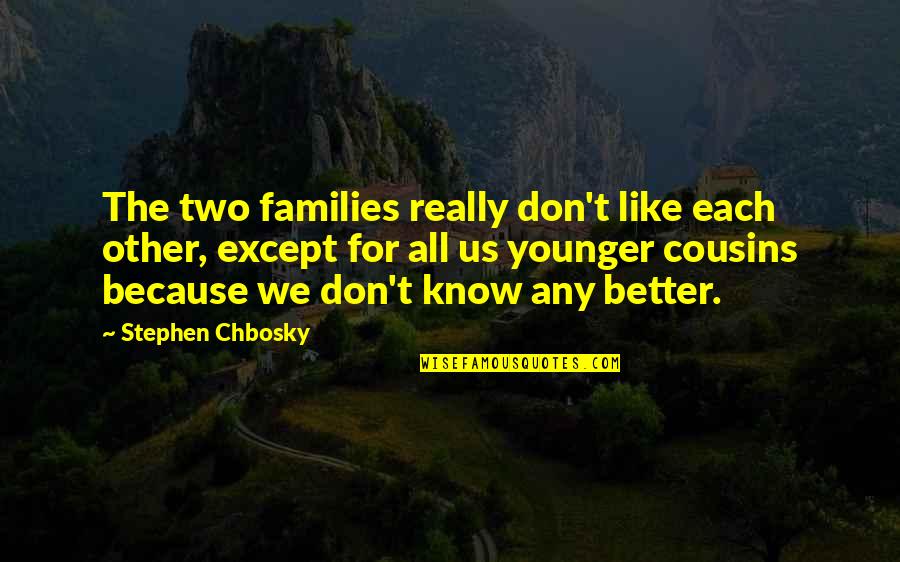Cousins And Family Quotes By Stephen Chbosky: The two families really don't like each other, Cousins And Family Quotes By Stephen Chbosky: The two families really don't like each other,