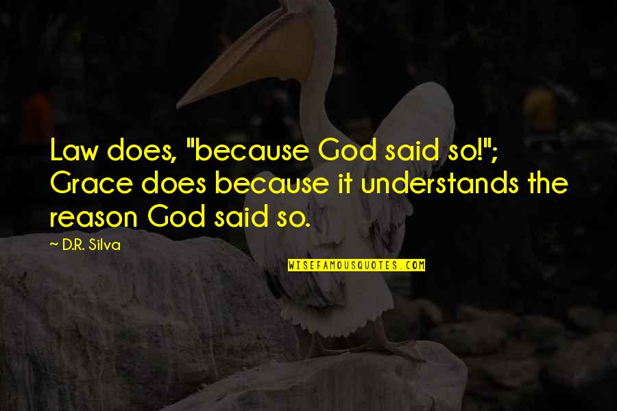 Cover The World With Darkness Quotes By D.R. Silva: Law does, "because God said so!"; Grace does
