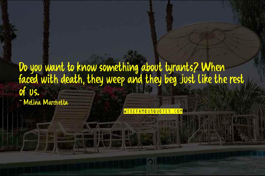 Covert People Quotes By Melina Marchetta: Do you want to know something about tyrants?