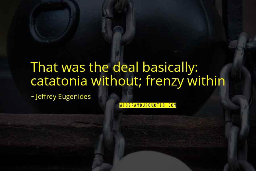 Covet Book Quotes By Jeffrey Eugenides: That was the deal basically: catatonia without; frenzy