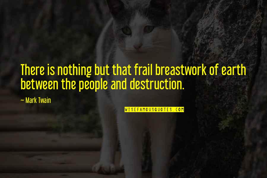 Cowboy Wisdom Quotes By Mark Twain: There is nothing but that frail breastwork of