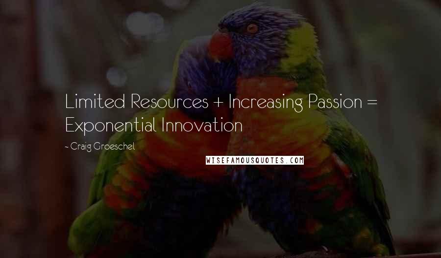 Craig Groeschel quotes: Limited Resources + Increasing Passion = Exponential Innovation