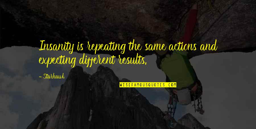 Crazy But Inspirational Quotes By Starhawk: Insanity is repeating the same actions and expecting