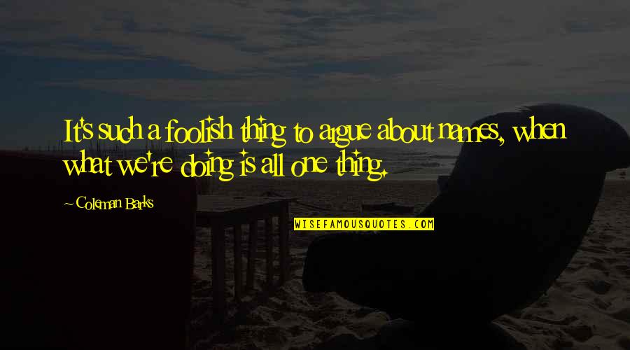 Crazy Group Quotes By Coleman Barks: It's such a foolish thing to argue about Crazy Group Quotes By Coleman Barks: It's such a foolish thing to argue about