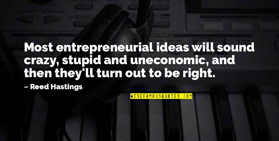 Crazy Stupid Quotes By Reed Hastings: Most entrepreneurial ideas will sound crazy, stupid and