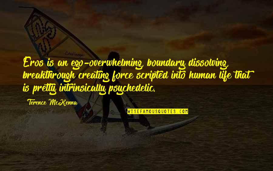 Creating Quotes By Terence McKenna: Eros is an ego-overwhelming, boundary dissolving, breakthrough creating