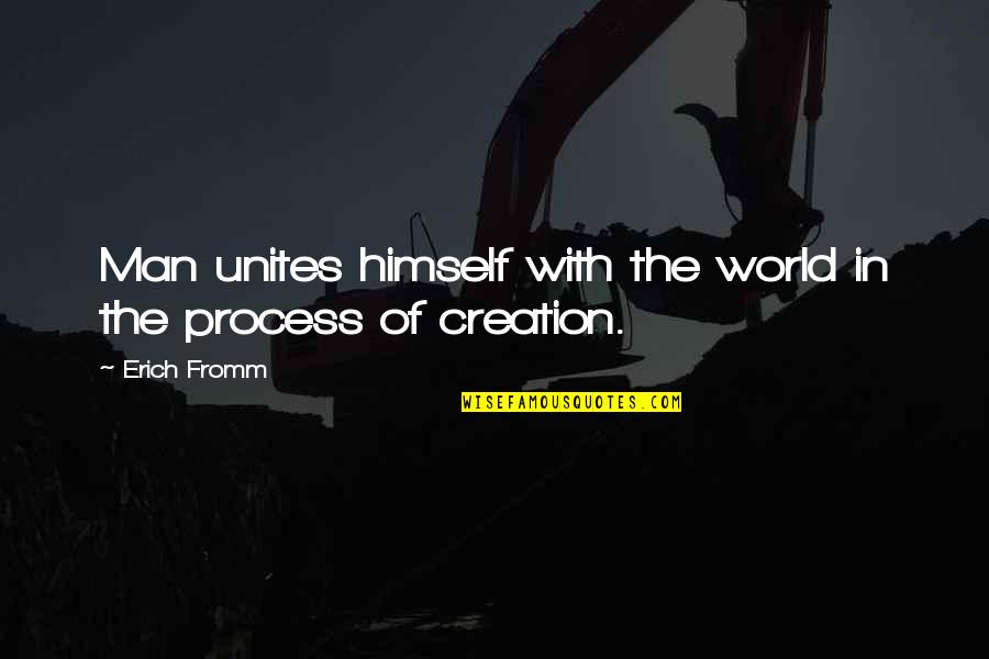 Creation Of The World Quotes By Erich Fromm: Man unites himself with the world in the