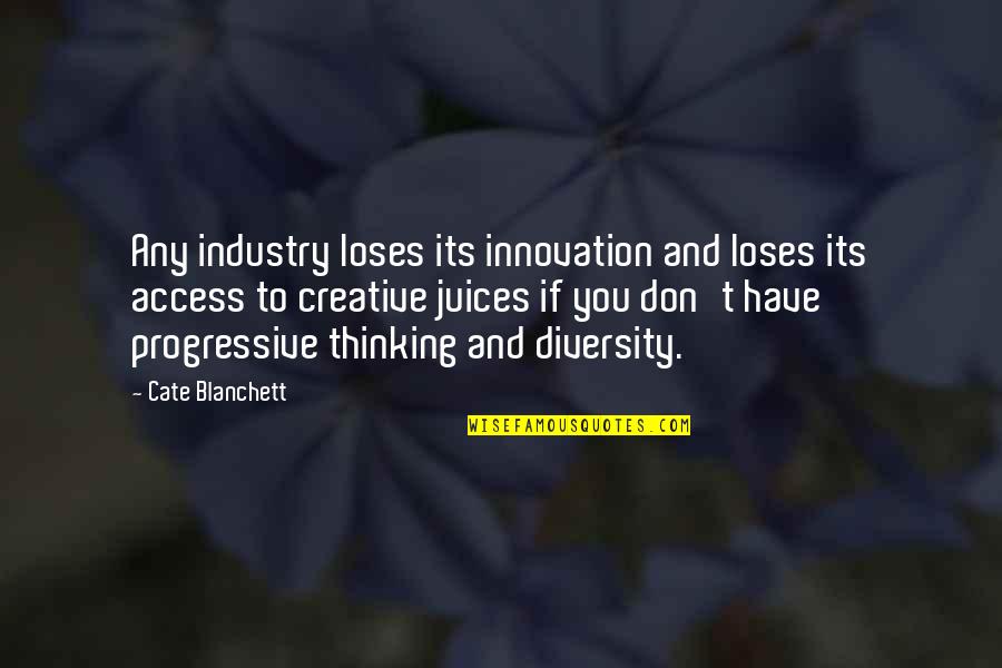 Creative Thinking Of You Quotes By Cate Blanchett: Any industry loses its innovation and loses its Creative Thinking Of You Quotes By Cate Blanchett: Any industry loses its innovation and loses its