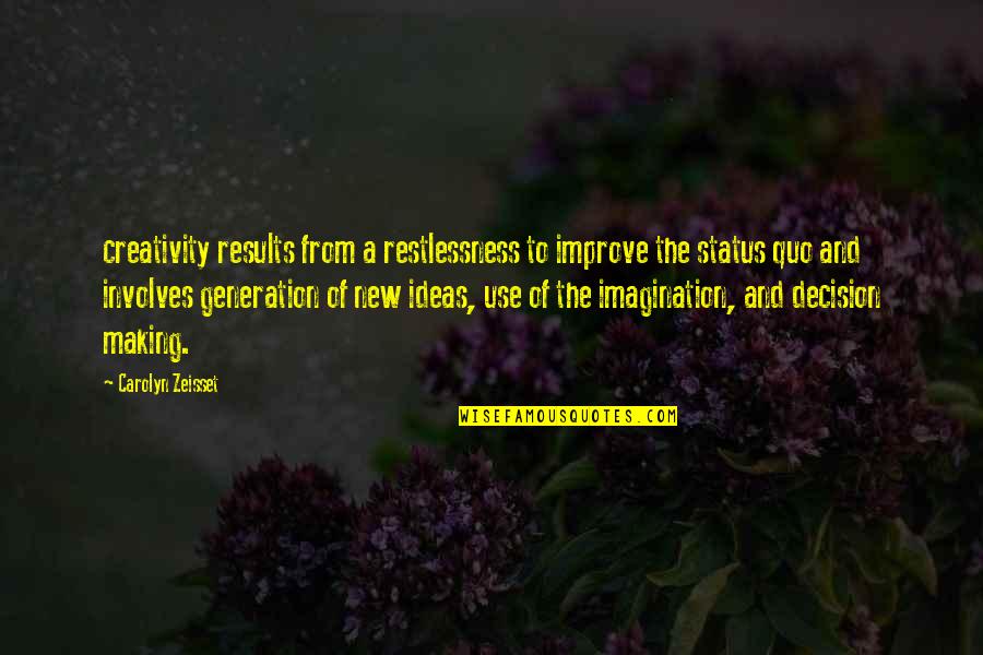 Creativity And Ideas Quotes By Carolyn Zeisset: creativity results from a restlessness to improve the Creativity And Ideas Quotes By Carolyn Zeisset: creativity results from a restlessness to improve the