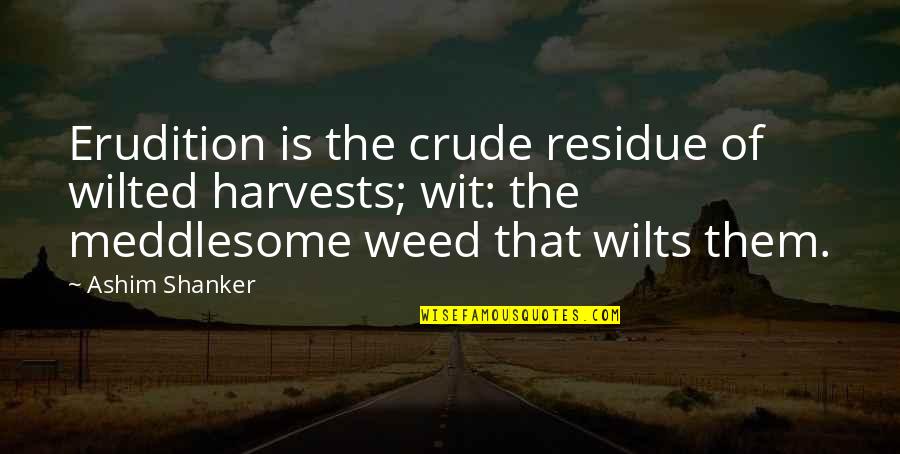 Creativity And Intelligence Quotes By Ashim Shanker: Erudition is the crude residue of wilted harvests;