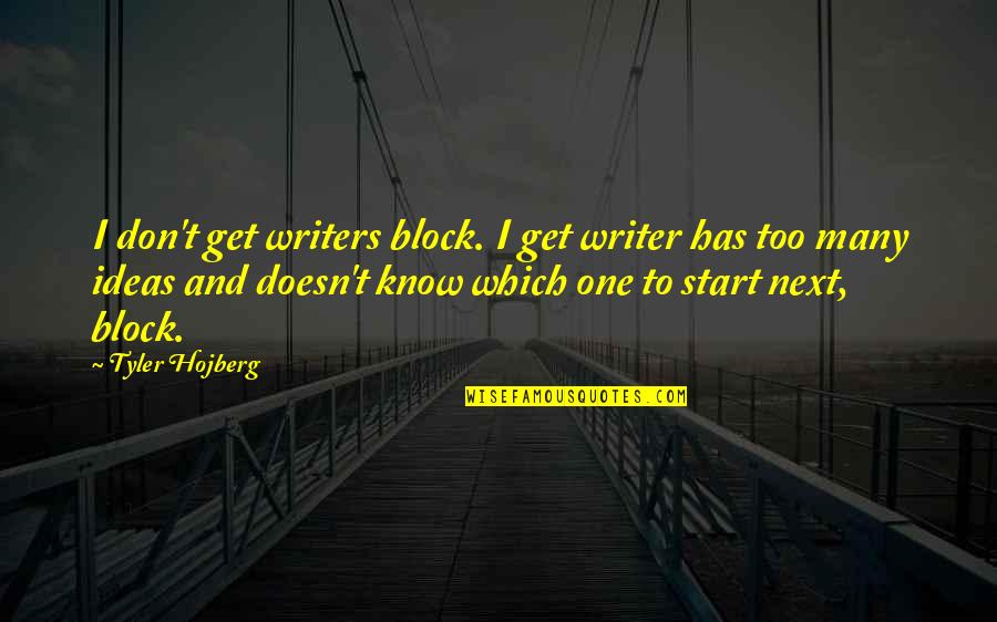 Creativity And Writing Quotes By Tyler Hojberg: I don't get writers block. I get writer