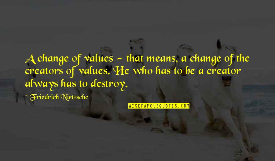 Creator Quotes By Friedrich Nietzsche: A change of values - that means, a