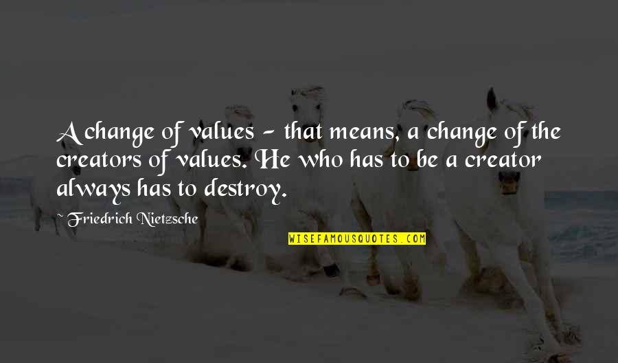 Creators Quotes By Friedrich Nietzsche: A change of values - that means, a