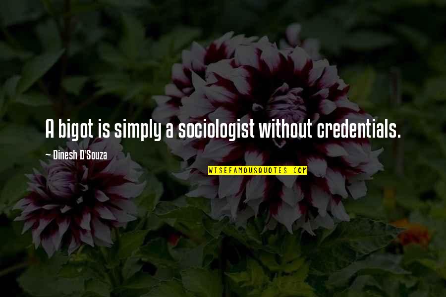 Credentials Quotes By Dinesh D'Souza: A bigot is simply a sociologist without credentials.