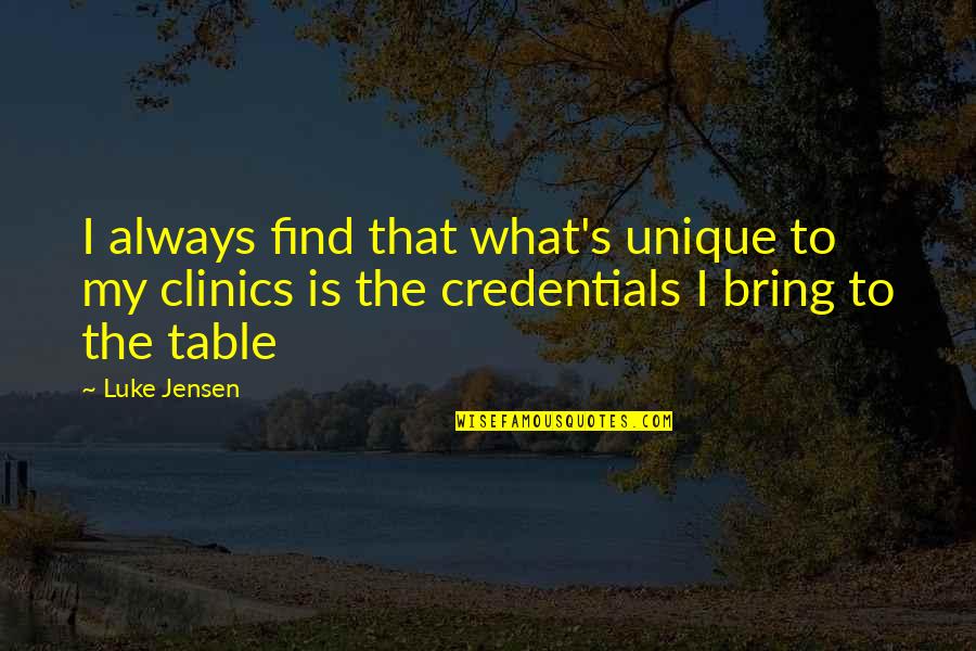 Credentials Quotes By Luke Jensen: I always find that what's unique to my