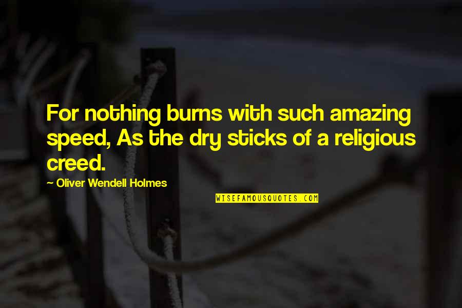 Creed Quotes By Oliver Wendell Holmes: For nothing burns with such amazing speed, As