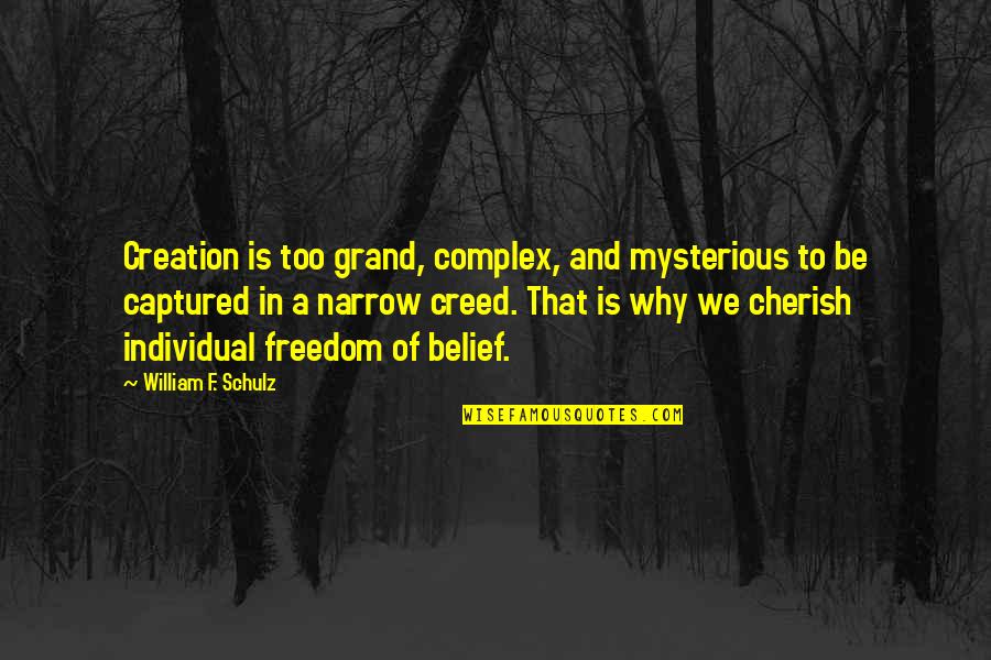 Creed Quotes By William F. Schulz: Creation is too grand, complex, and mysterious to