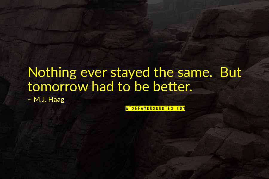 Creepiness Rule Quotes By M.J. Haag: Nothing ever stayed the same. But tomorrow had