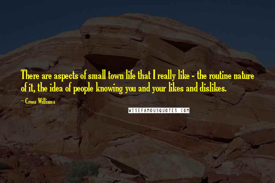 Cress Williams quotes: There are aspects of small town life that I really like - the routine nature of it, the idea of people knowing you and your likes and dislikes.