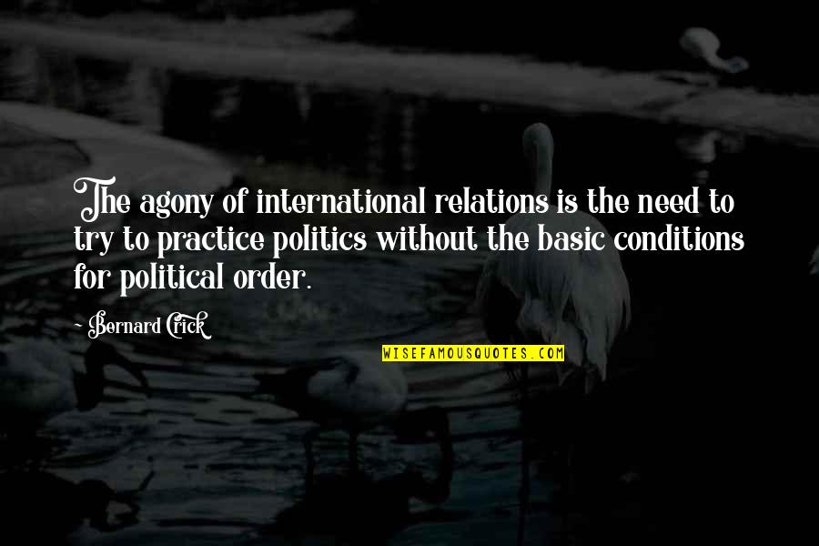 Crick's Quotes By Bernard Crick: The agony of international relations is the need