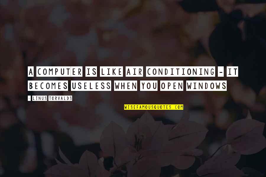 Crime And Punishment Funny Quotes By Linus Torvalds: A computer is like air conditioning - it