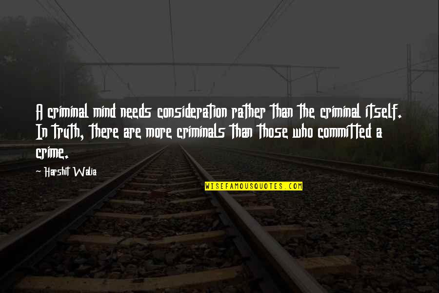 Criminals Crime Quotes By Harshit Walia: A criminal mind needs consideration rather than the