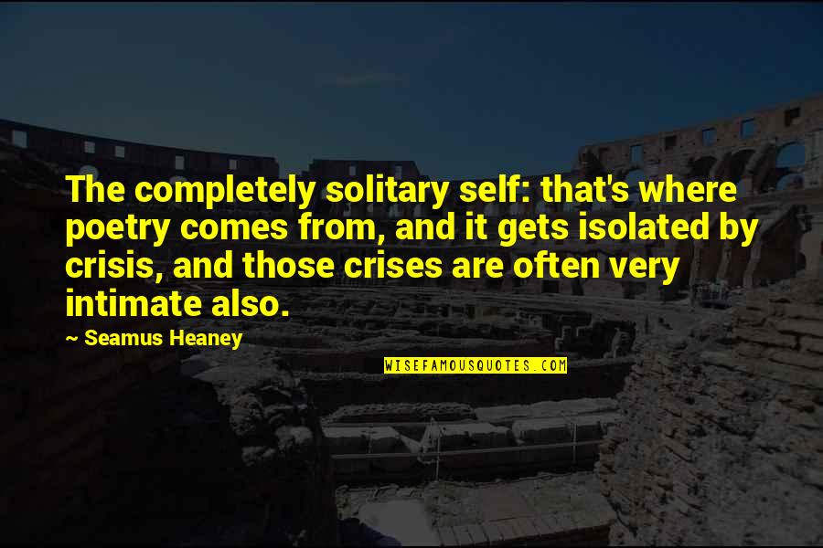 Crises Quotes By Seamus Heaney: The completely solitary self: that's where poetry comes