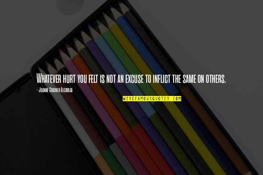 Crisner Quotes By Joanne Crisner Alcayaga: Whatever hurt you felt is not an excuse Crisner Quotes By Joanne Crisner Alcayaga: Whatever hurt you felt is not an excuse