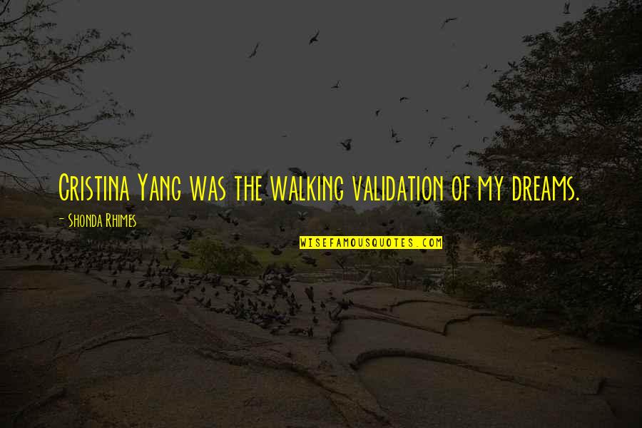 Cristina Yang Best Quotes By Shonda Rhimes: Cristina Yang was the walking validation of my Cristina Yang Best Quotes By Shonda Rhimes: Cristina Yang was the walking validation of my