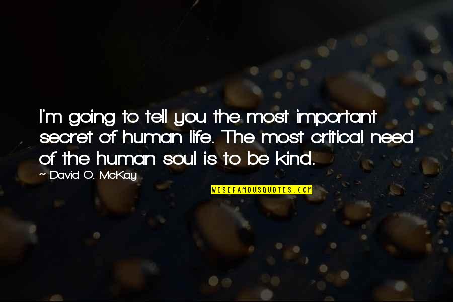 Critical Life Quotes By David O. McKay: I'm going to tell you the most important